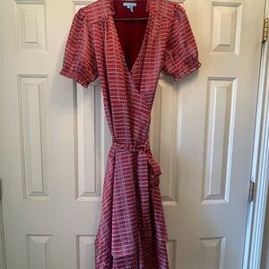 Draper James Burgundy midi dress with Pink, red, and White Dots